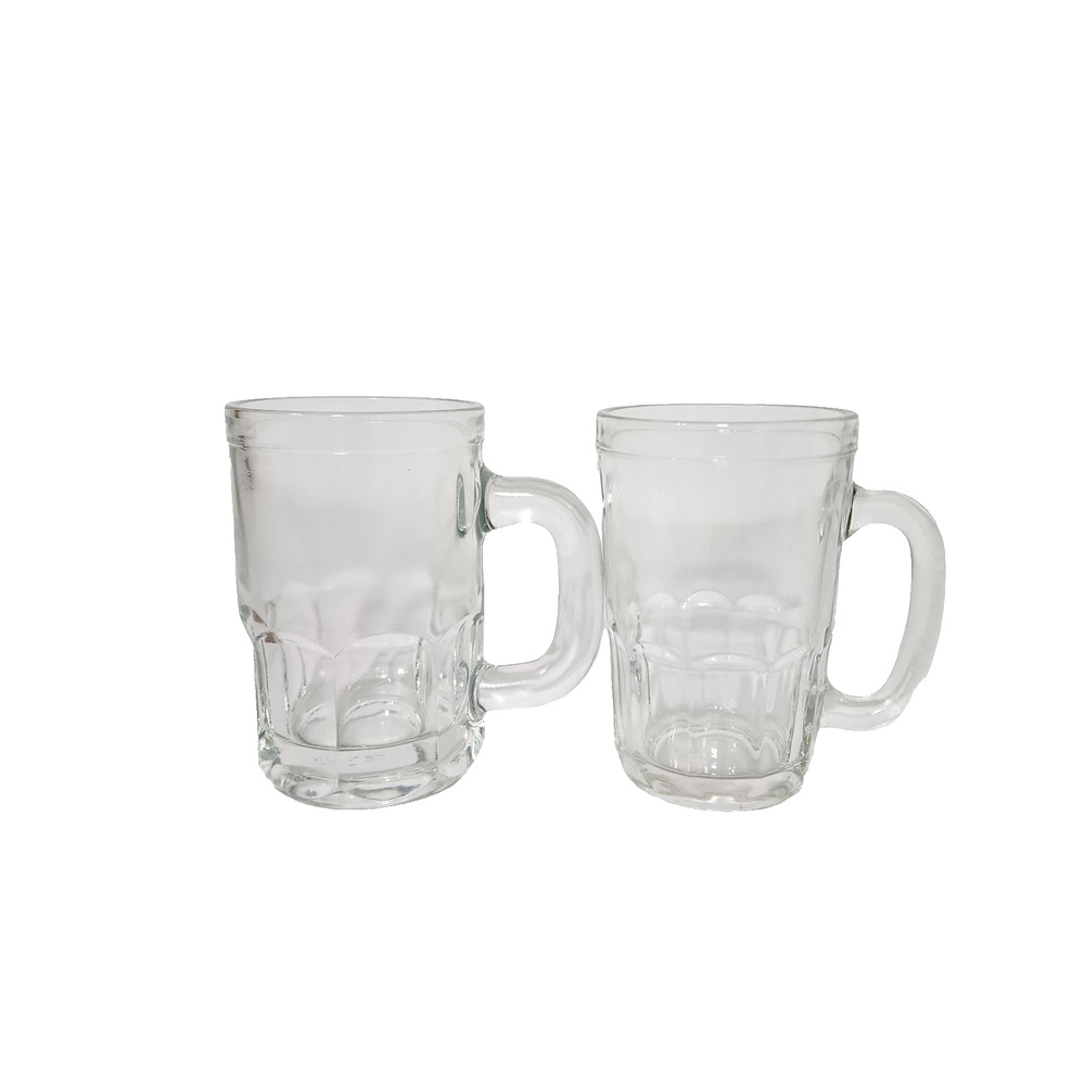Vintage Set Of 2 Hazel Atlas Clear Glass Thumbprint Concave Base Beer Mugs